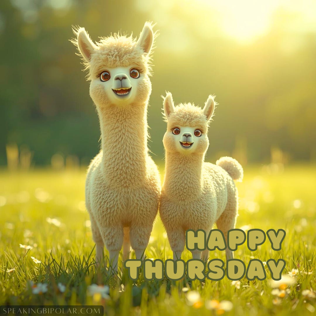 Illustration of a happy cartoon Alpaca and  baby Alpaca on a sunny day