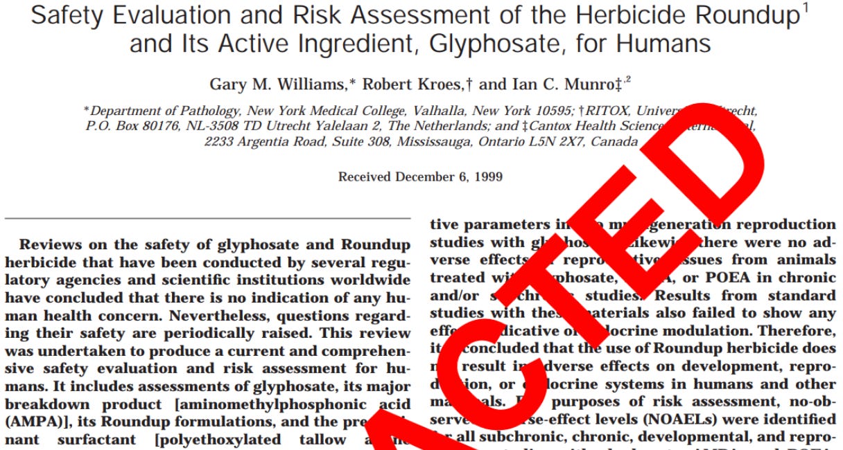 Glyphosate “Safety” Study Ghostwritten by Monsanto Retracted After 25 Years of Deception