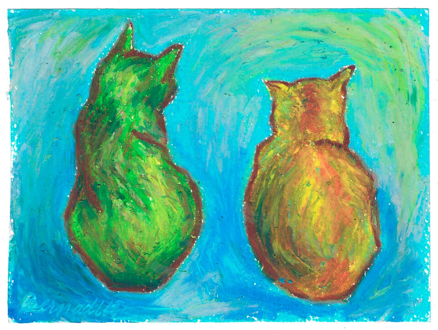 Two Cats After van Gogh (revised with background), oil pastel, 5" x 6", 2012 © Bernadette E. Kazmarski Two Cats After van Gogh (revised with background), oil pastel, 5" x 6", 2012 © Bernadette E. Kazmarski