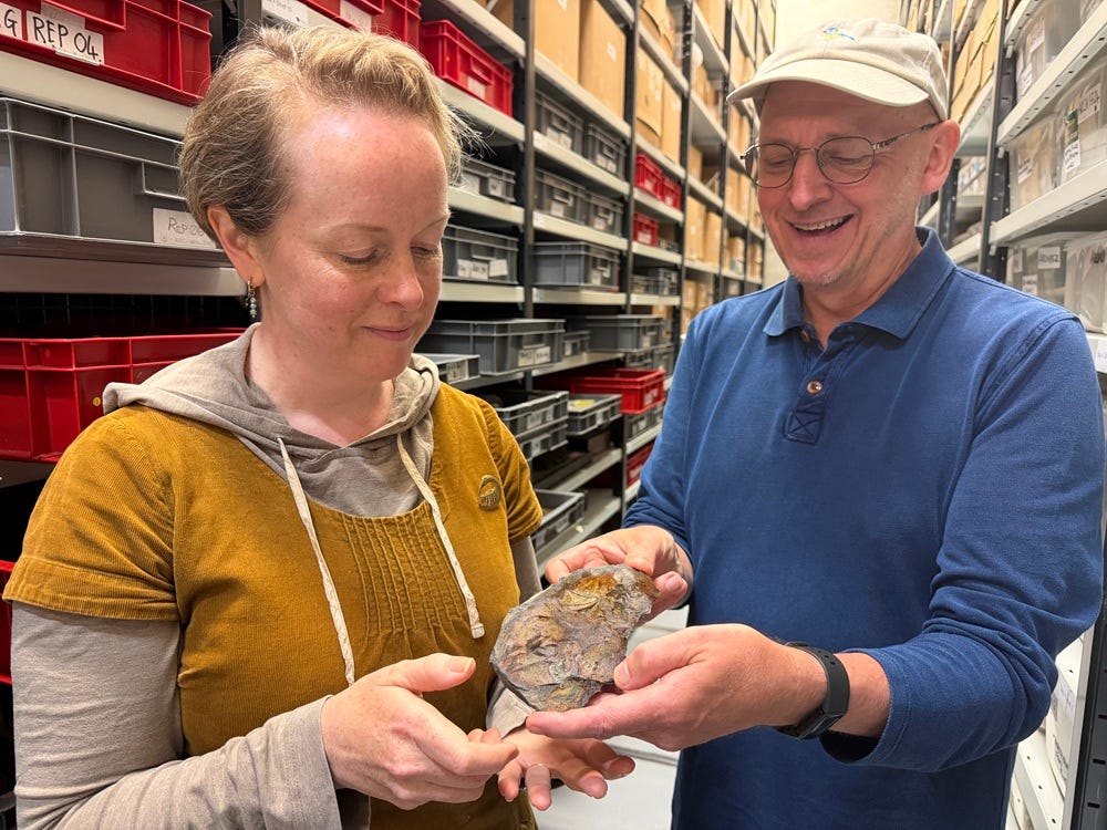 Curator Clare Brown, Leeds Musuems & Galleries (left) with geologist Ru Smith Curator Clare Brown, Leeds Musuems & Galleries (left) with geologist Ru Smith