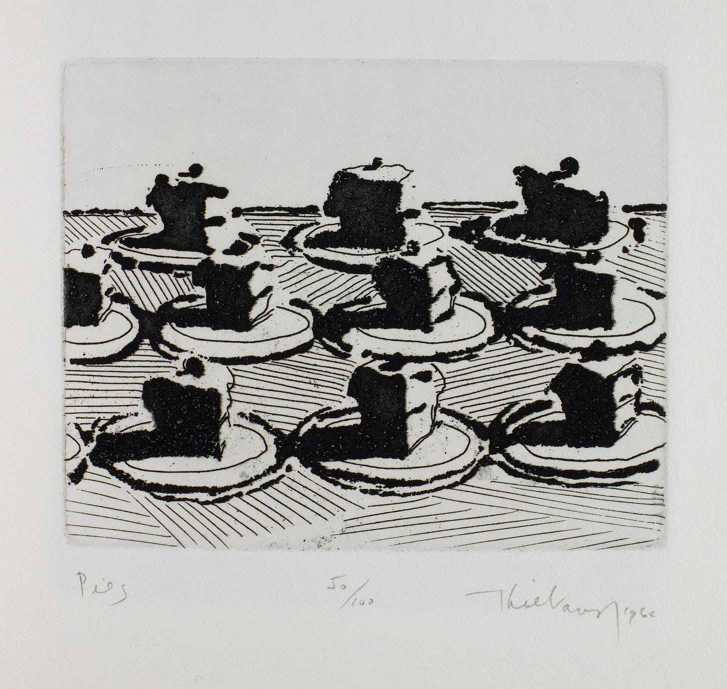 Wayne Thiebaud, Pies, from the book Delights, 1964. Etching. Smithsonian American Art Museum. Wayne Thiebaud, Pies, from the book Delights, 1964. Etching. Smithsonian American Art Museum.
