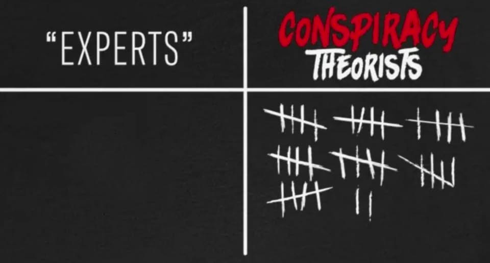 May be a graphic of text that says '"EXPERTS" CONSPIRACY THEORISTS 444 辛 HI t 幸 THI 芋芋苦 ቤዝ ม HH'