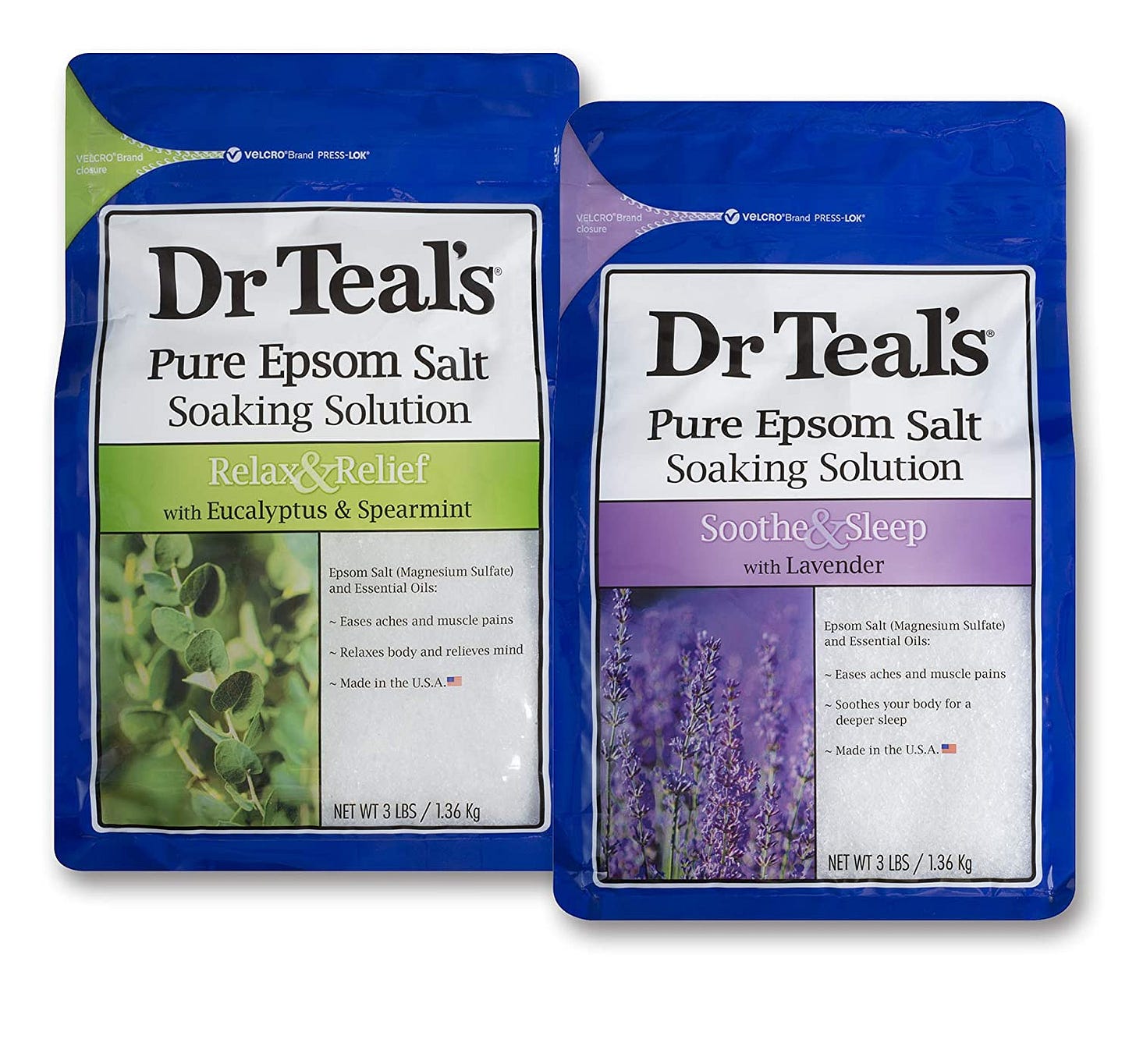 Amazon.com: Dr Teal's Epsom Salt Bath Soaking Solution, Eucalyptus and  Lavender, 2 Count, 3lb Bags - 6lbs Total : Everything Else