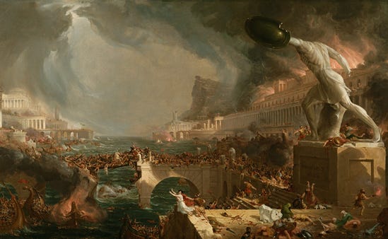 A painting of a city destroyed by a fire

AI-generated content may be incorrect.