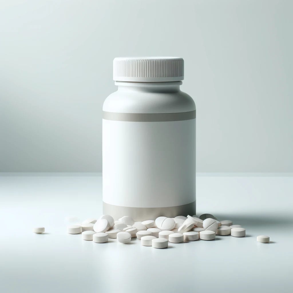 A clear and detailed image of a supplement bottle next to a few scattered antidepressant pills on a clean, white surface. The supplement bottle has a simple label with a neutral design, and the pills are small, round, and white. The background is plain and uncluttered, focusing attention on the bottle and pills. The lighting is bright and even, creating a clinical and straightforward atmosphere. A clear and detailed image of a supplement bottle next to a few scattered antidepressant pills on a clean, white surface. The supplement bottle has a simple label with a neutral design, and the pills are small, round, and white. The background is plain and uncluttered, focusing attention on the bottle and pills. The lighting is bright and even, creating a clinical and straightforward atmosphere.