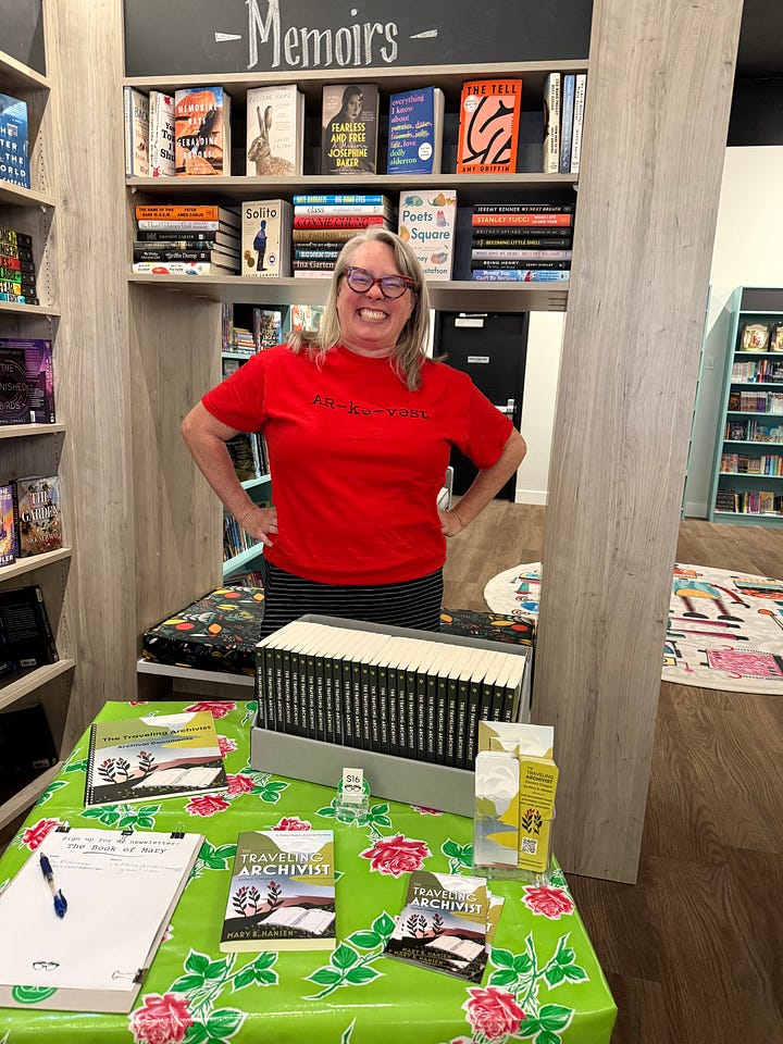 Two images of a woman standing at a table with a grin