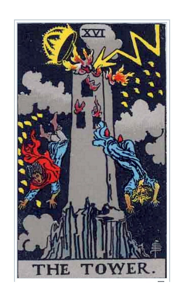 Tower card from Ryder Waite Tarot Deck