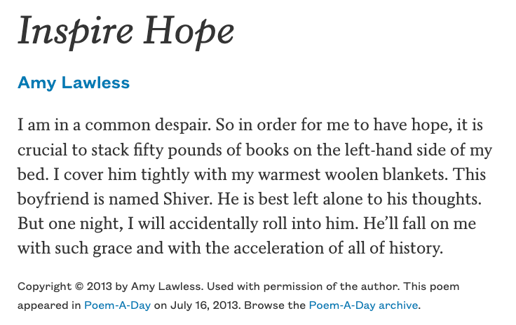 a screenshot of the poem inspire hope by amy lawless