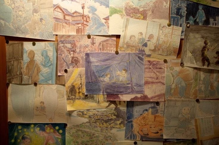 This may contain: many different pictures are hanging on the wall