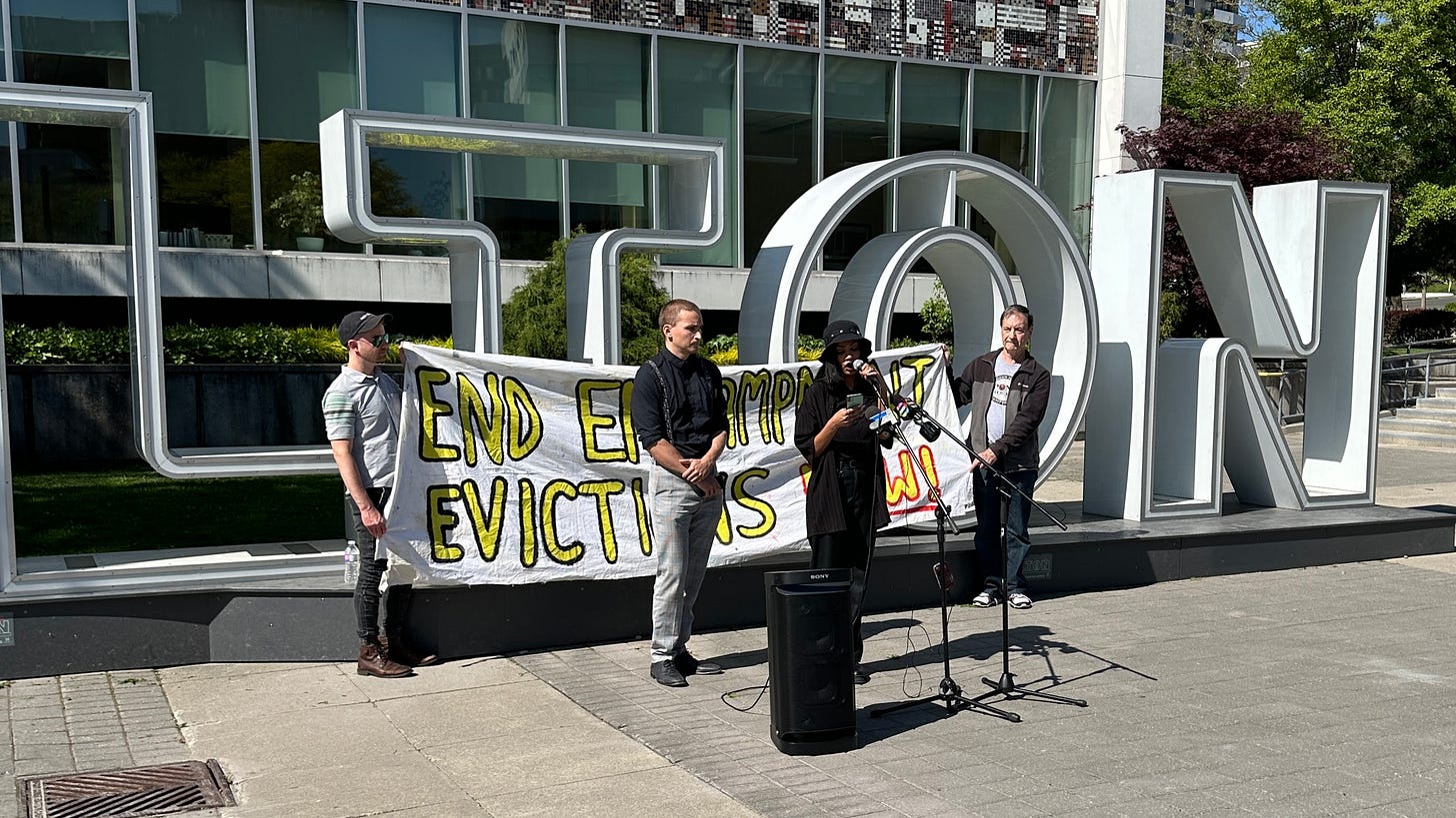 Hamilton Encampment Support Network members rallying in front of City Hall