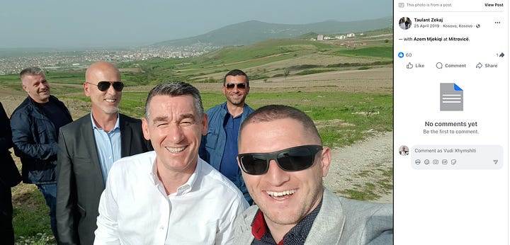 Evidence on Azem Mjekiqi's Links to Kadri Veseli. Screenshots captured on Feb 11, 2026.