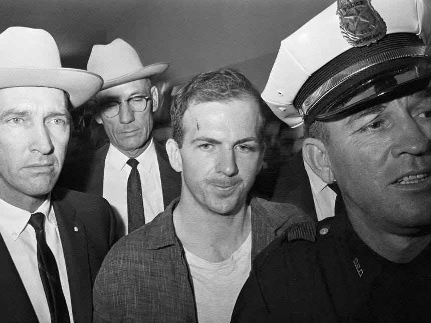 Lee Harvey Oswald is shown after his arrest.