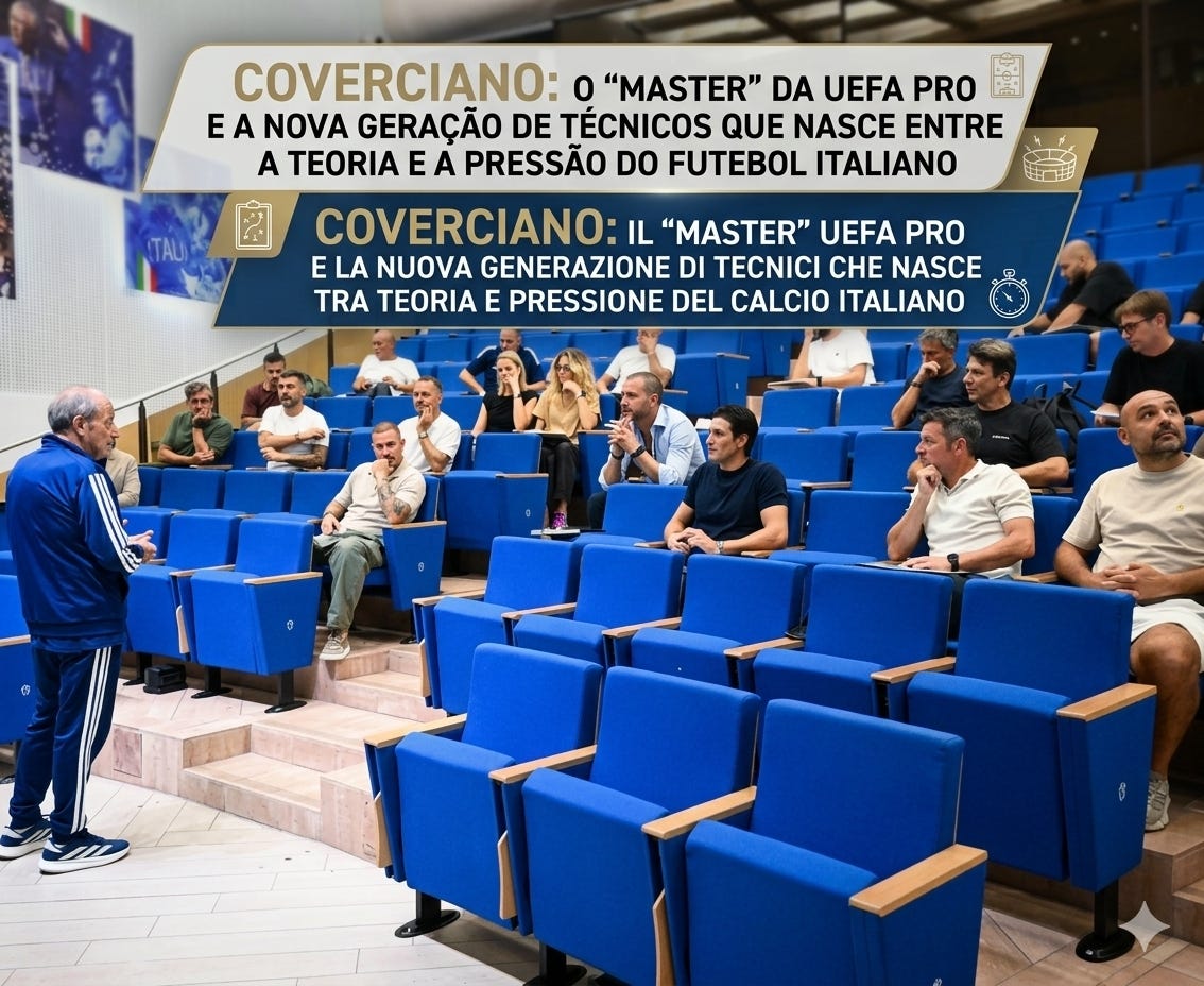 O "Master" da UEFA Pro e a nova geração de técnicos que nasce entre a teoria e a pressão do futebol italiano / Coverciano: il "Master" UEFA Pro e la nuova generazione di tecnici che nasce tra teoria e pressione del calcio italiano O "Master" da UEFA Pro e a nova geração de técnicos que nasce entre a teoria e a pressão do futebol italiano / Coverciano: il "Master" UEFA Pro e la nuova generazione di tecnici che nasce tra teoria e pressione del calcio italiano