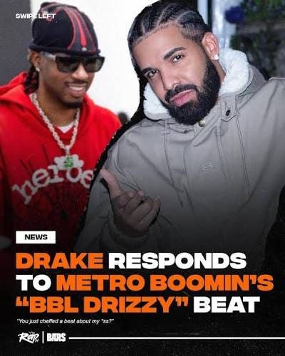 Drake responds to #MetroBoomin's “BBL Drizzy” beat he posted on X‼️😂 FOLLOW @BARS & @RAP FOR MORE‼️ 📸 @randollaa | @photobyastral