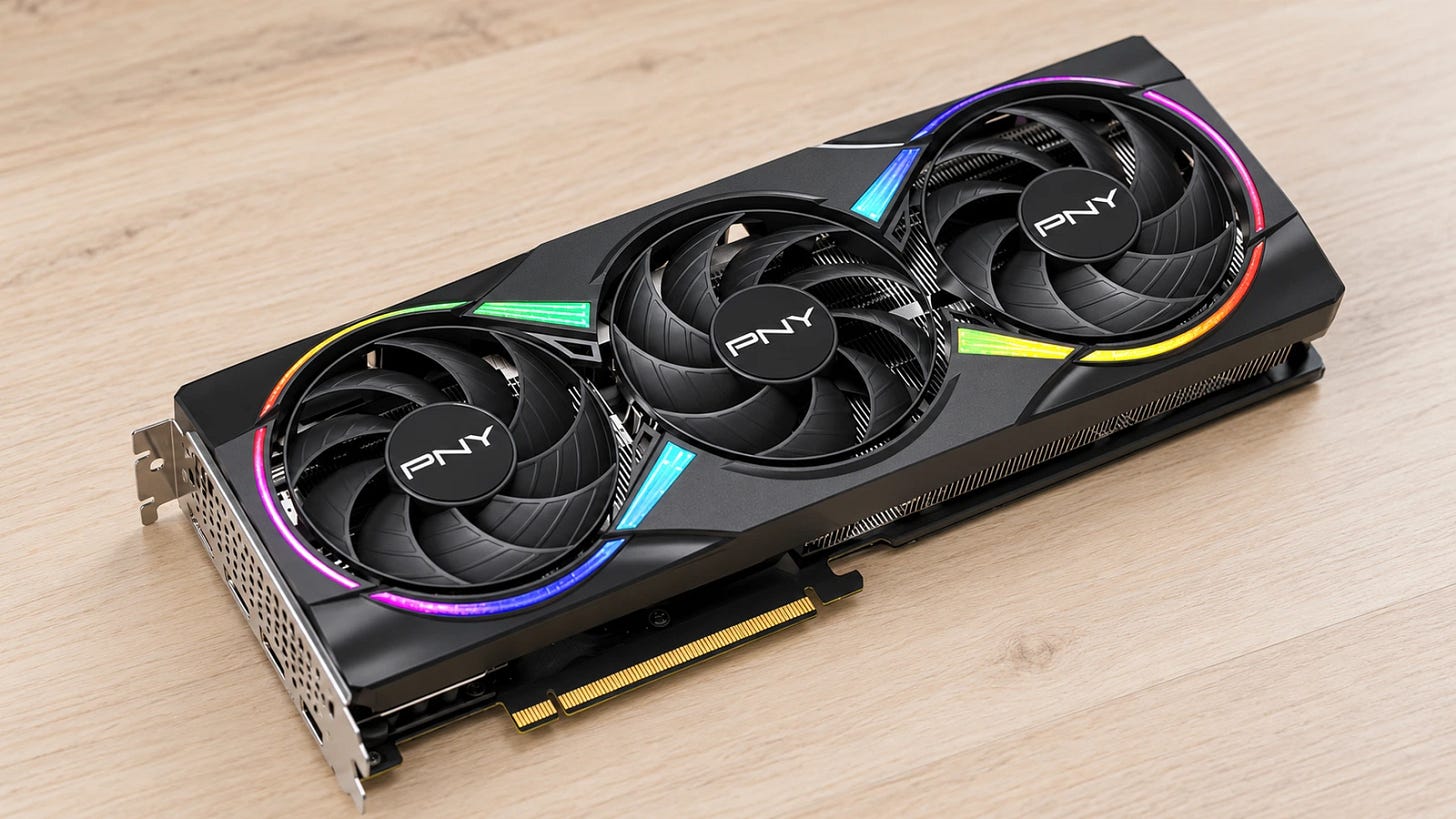 PNY RTX 5060 Ti 16GB EPIC-X on a workbench, a 16GB CUDA option for local LLMs.