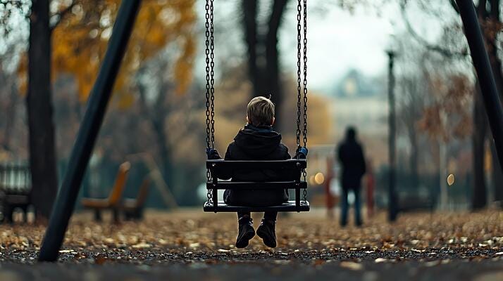 A child sitting quietly in a park, observing others playing nearby.  57121157 Stock Photo at Vecteezy