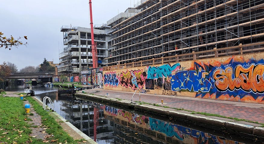New construction by the canal in Old Ford