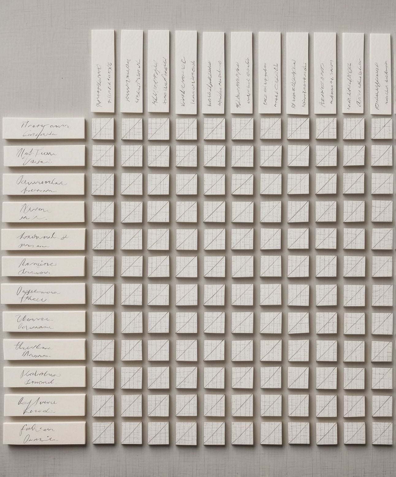 A grid of squares, within each a square, somewhat artistic, and somewhat scientific.,