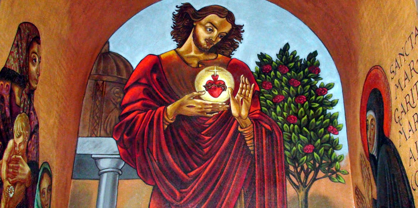 A painting of a person holding a heart

Description automatically generated