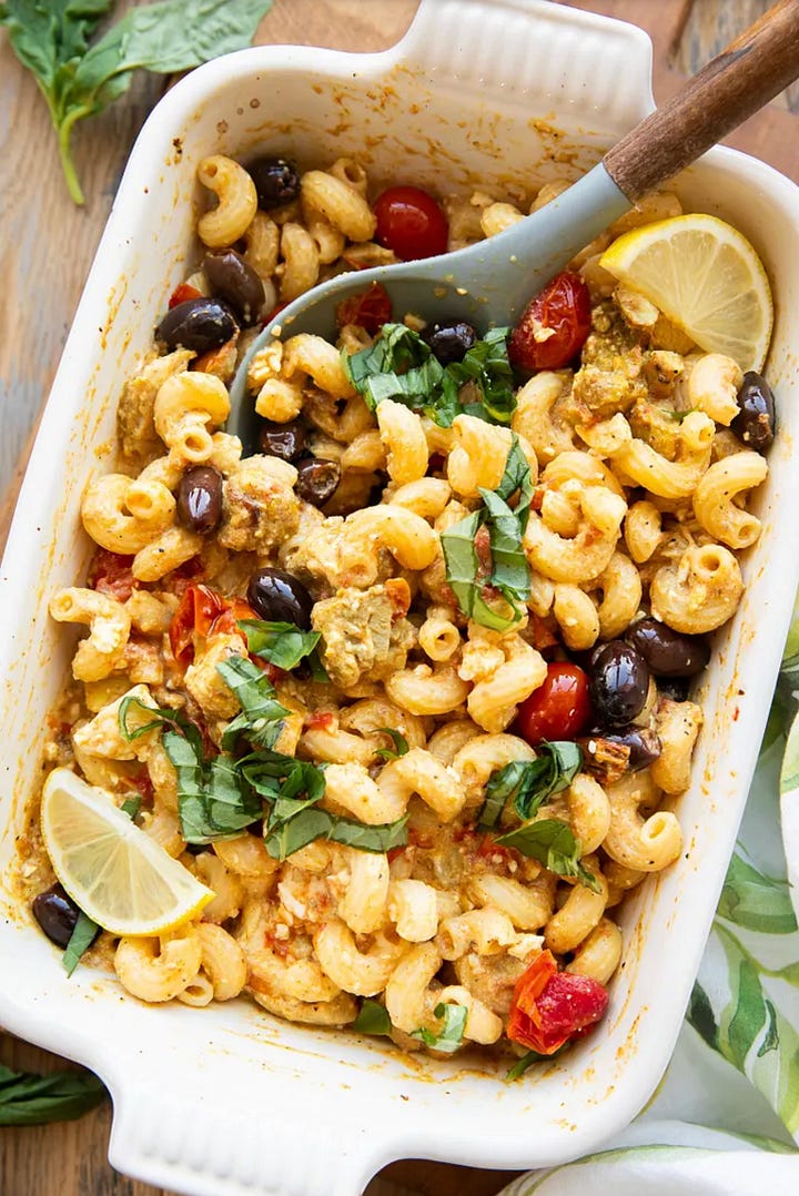 A Mediterranean feta chicken bake, lemon possets, Palm Springs dates overnight oats, lemon blueberry muffins.