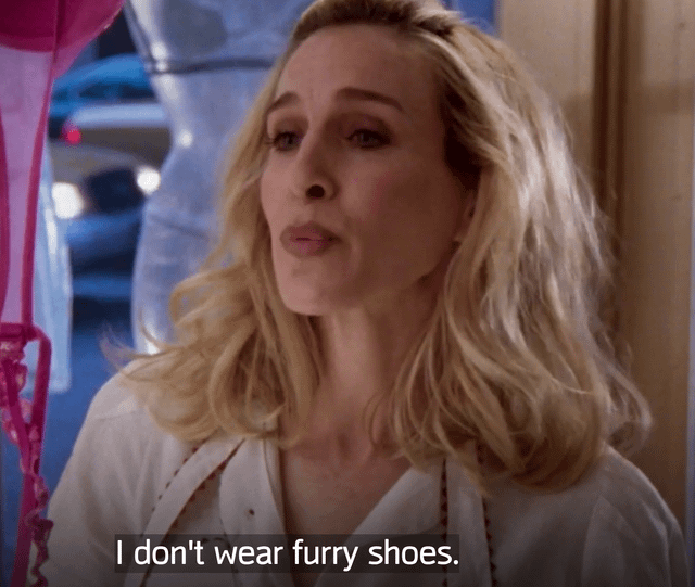 r/sexandthecity - Carry told Samantha she'd never wear fluffy shoes but got her card cut up trying to buy these in season one lol r/sexandthecity - Carry told Samantha she'd never wear fluffy shoes but got her card cut up trying to buy these in season one lol
