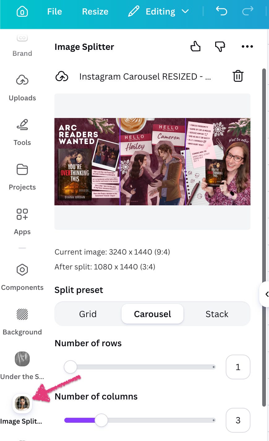 Canva's "Image Splitter" tool Canva's "Image Splitter" tool