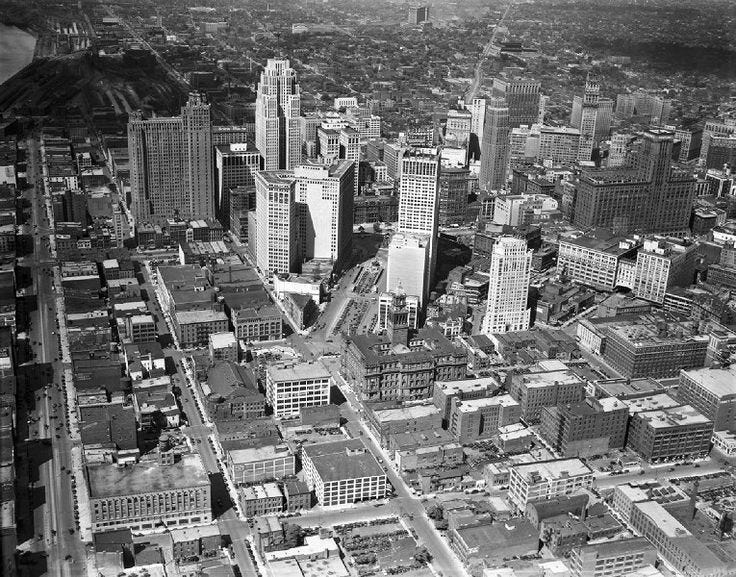 Detroit Downtown 1932 | Detroit city, Detroit art, Detroit
