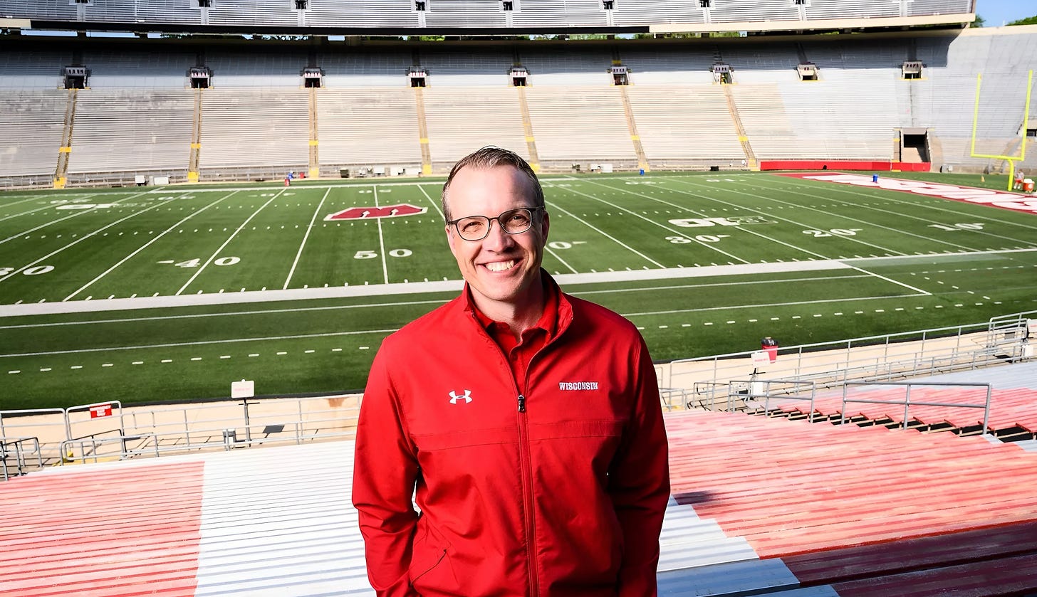 Wisconsin athletic director Chris McIntosh stands inside Camp Randall Stadium. Photo credit: UW Athletics