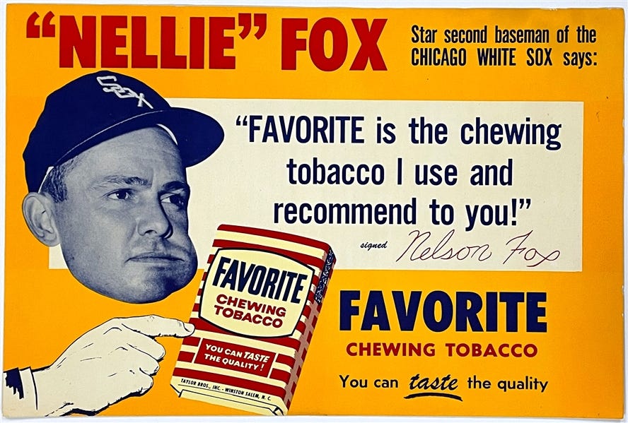 Lot Detail - 1960's Favorite Tobacco Broadside Featuring Chicago White Sox  Nellie Fox