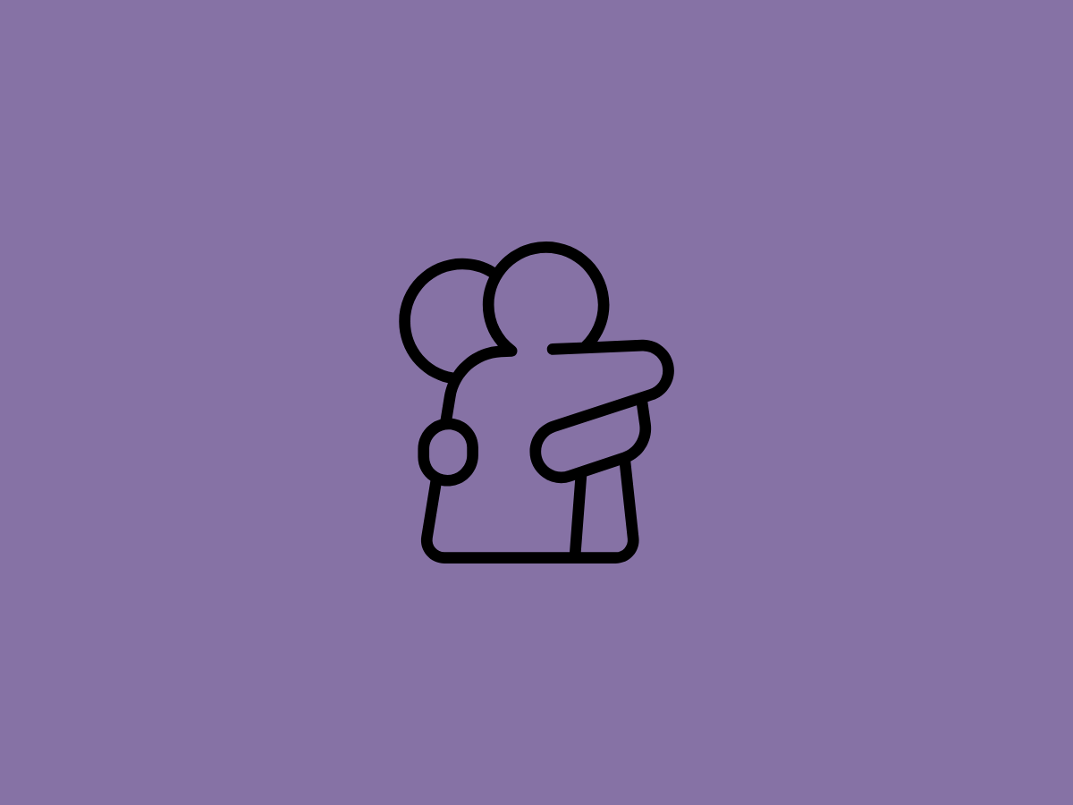 purple background with two characters hugging on it