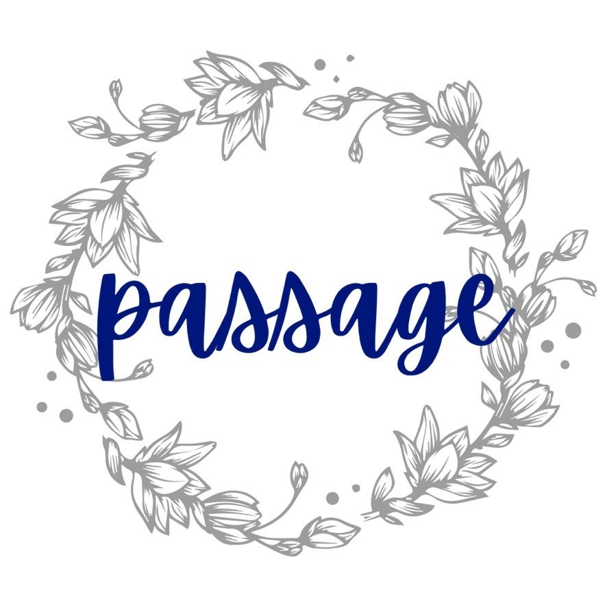 grayscale wreath with title "passage"