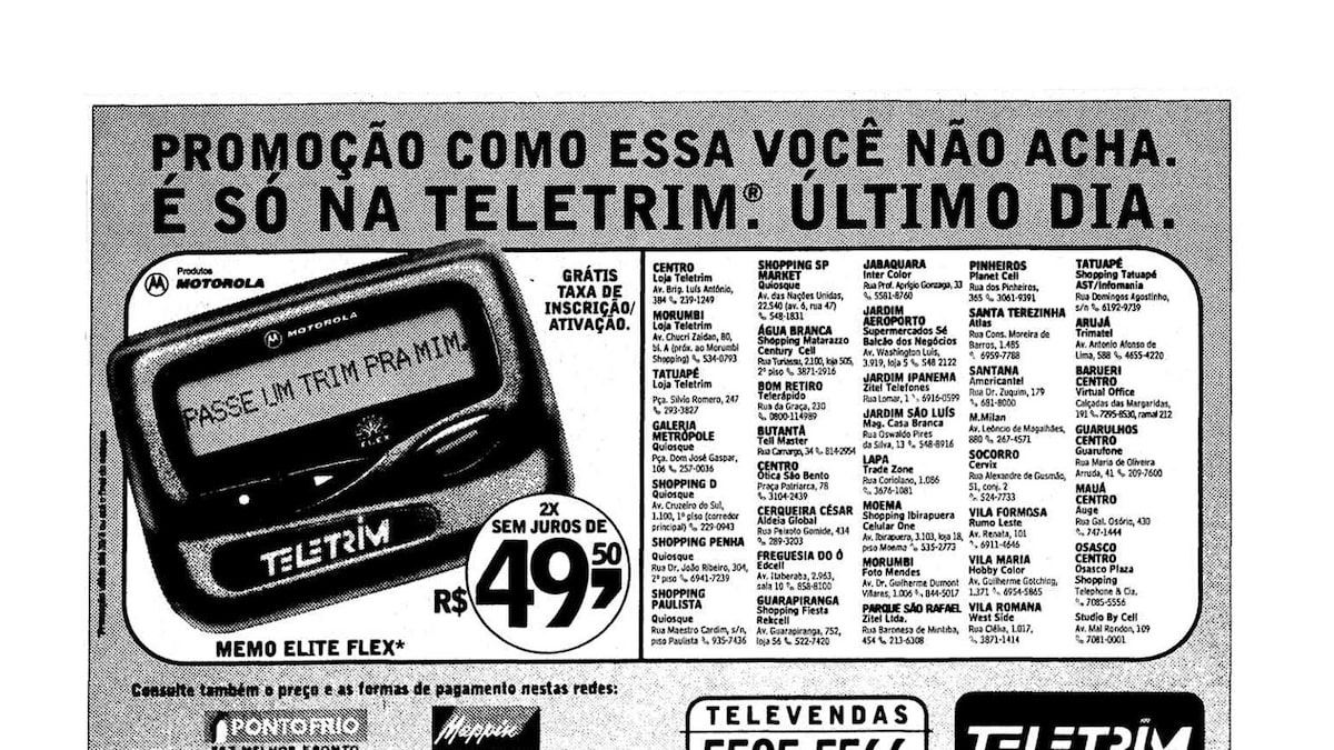 Viu esse anúncio? 1998 | Pager na Teletrim - Estadão