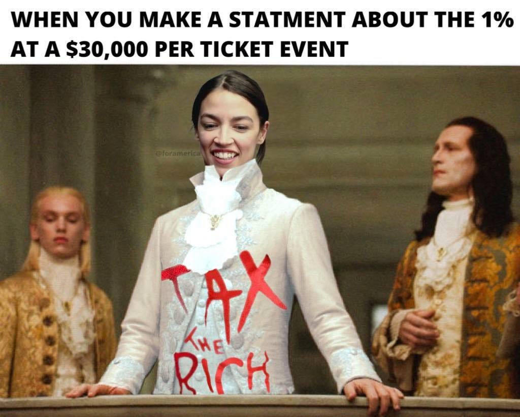 May be an image of 3 people and text that says 'WHEN YOU MAKE A STATMENT ABOUT THE 1% AT A $30,000 PER TICKET EVENT TAX KHE RICH'