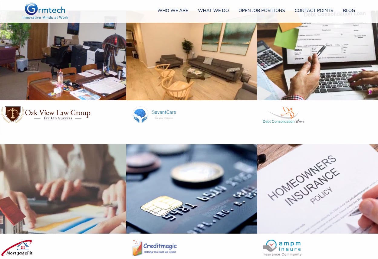Screenshot of Grmtech website showing their clients.