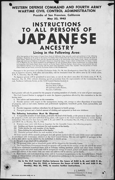 American internment notice, San Francisco, 1942 American internment notice, San Francisco, 1942