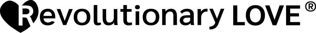 Revolutionary LOVE, registered trade mark. R heart cutout. Uppercase Love. Revolutionary LOVE, registered trade mark. R heart cutout. Uppercase Love.
