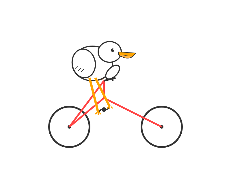 Pelican is line art, does have a good beak and feet on the pedals, bicycle is very poorly designed and not the right shape.