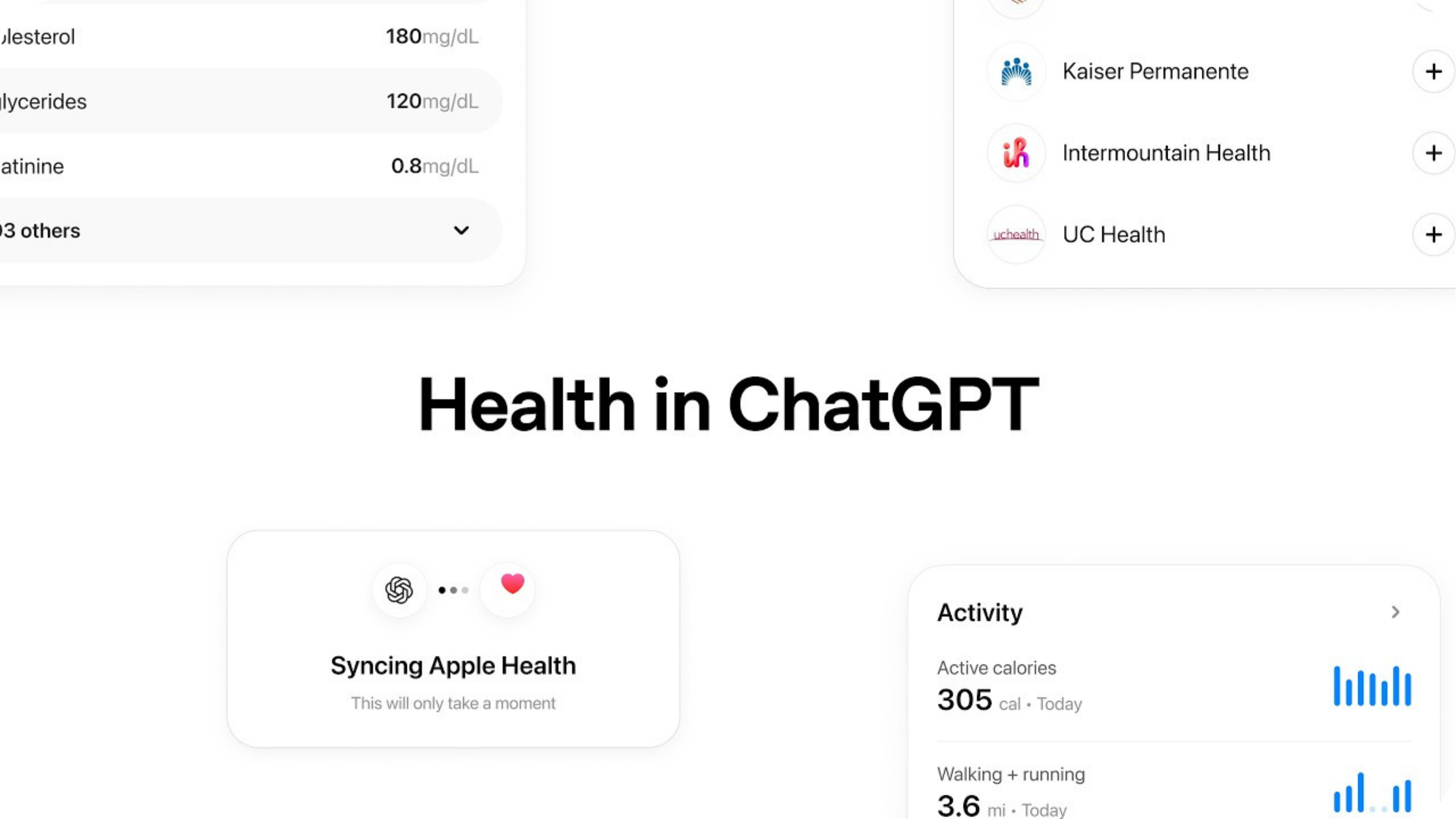 Interfaz de ChatGPT Health mostrando datos de salud conectados