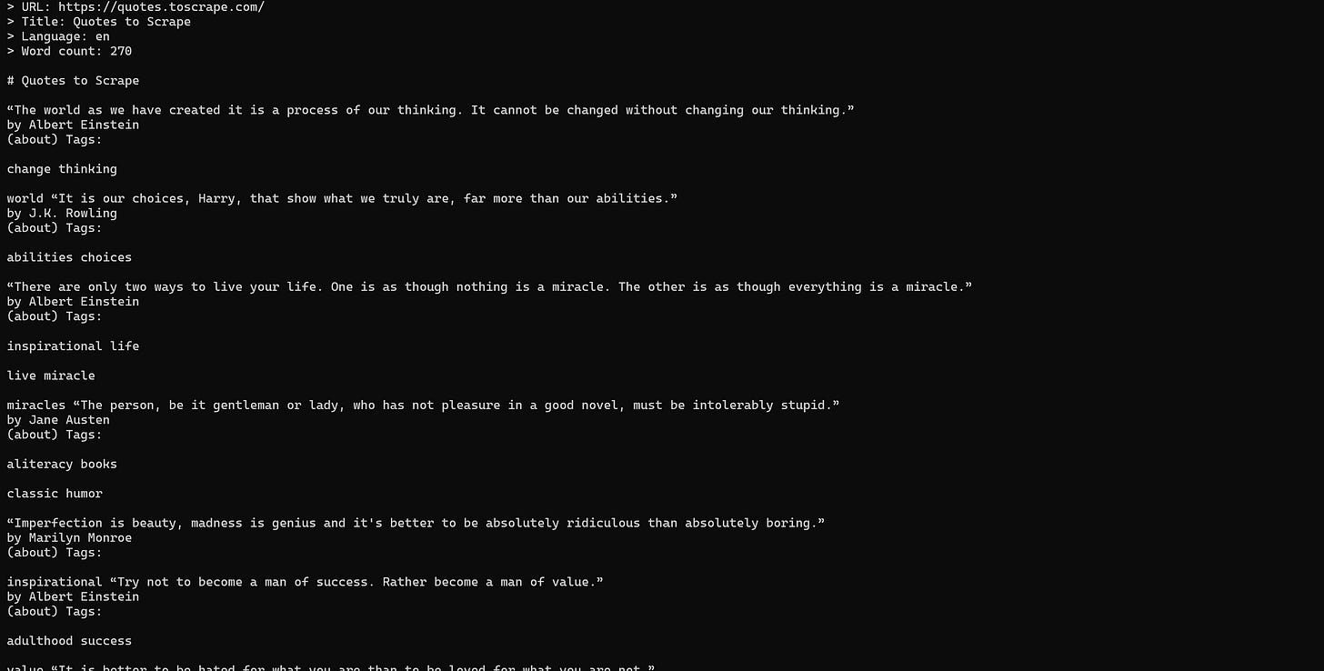The LLM-optimized output produced by webclaw The LLM-optimized output produced by webclaw