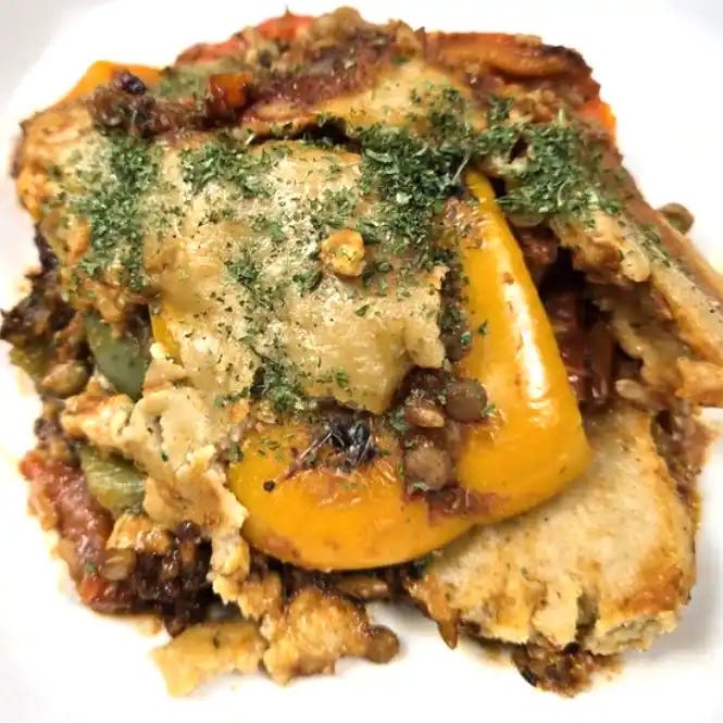 Close up of a plate of Unstuffed Peppers stovetop Casserole