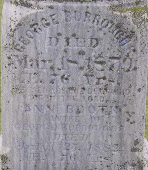 George Burroughs died in 1879 and is buried in the United cemetery in Carp.