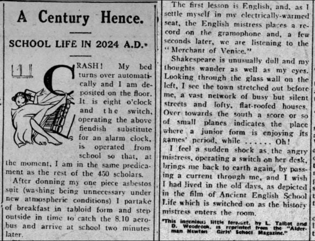 r/RetroFuturism - A Century Hence: School Life in 2024 A.D.