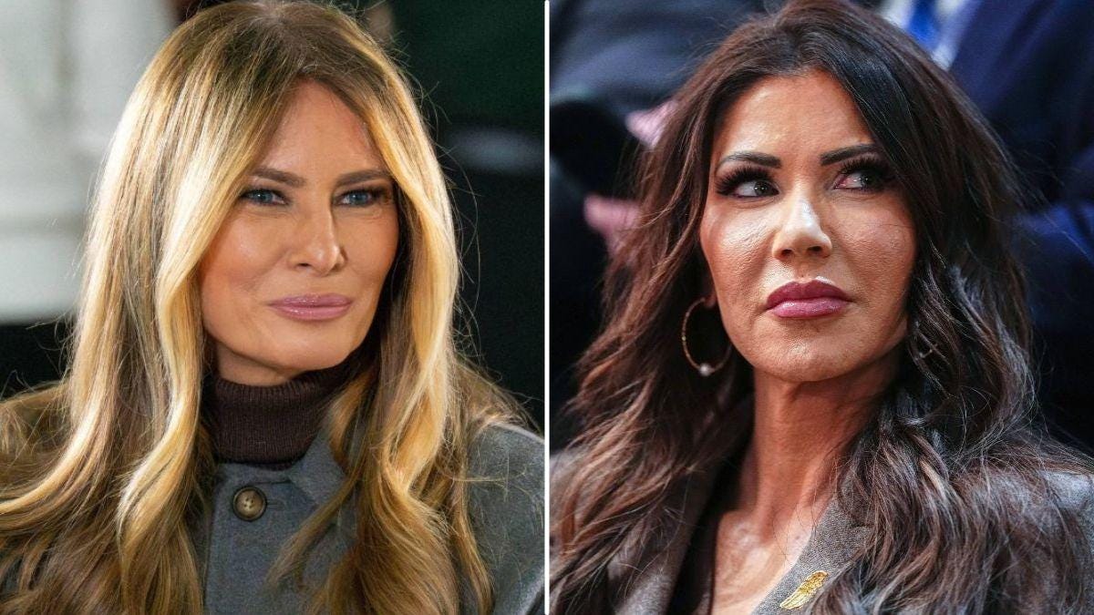 split image of Melania Trump and Kristi Noem split image of Melania Trump and Kristi Noem