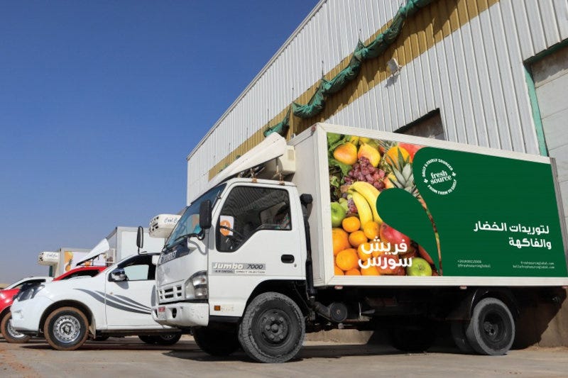 FreshSource acquires crops directly from farmers, then transports them to a warehouse using refrigerated trucks, before distributing them to end clients. FreshSource acquires crops directly from farmers, then transports them to a warehouse using refrigerated trucks, before distributing them to end clients.