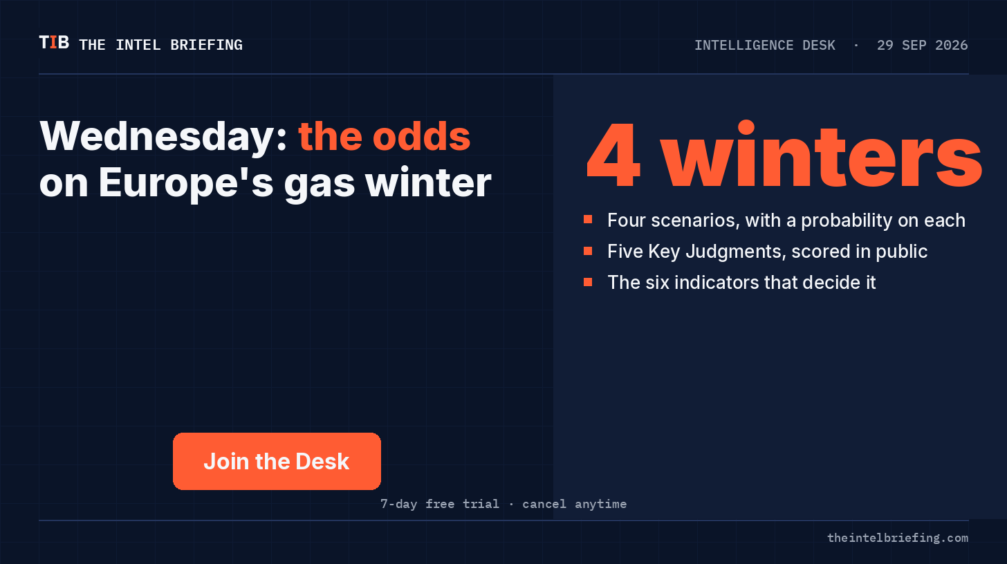 Wednesday: the odds on Europe's gas winter. Join the Desk