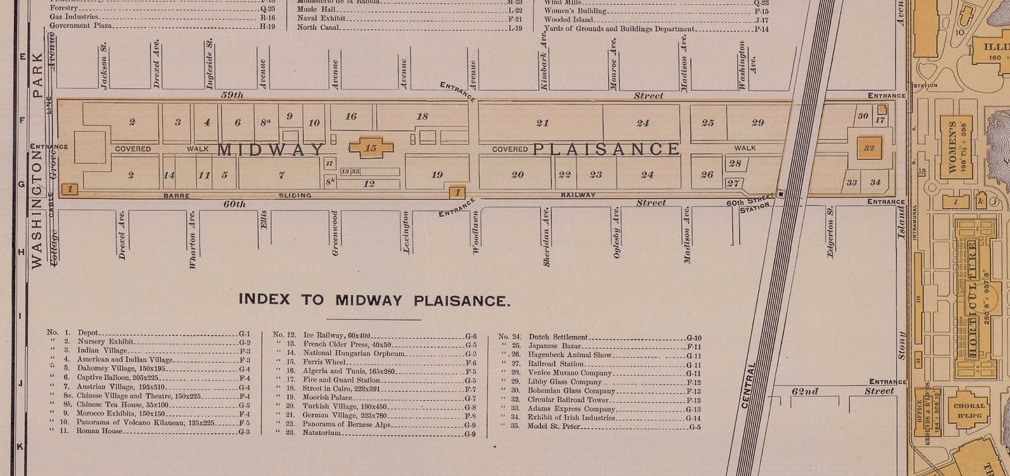 souvenir map of the midway plaisance at the world's fair 1893