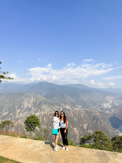 Photo of two women with a mountain landscape in the background; selfie photo of two women and a dog in a car; Selfie photo of woman with a dog sitting in a car; selfie photo of a family of four adults: brother and sister, and mom and dad; photo of two hands in shape of a heart in foreground and a mixing bowl with banana bread mix behind and below it; a baked banana bread in a glass loaf pan atop a stove; a photo of a carrot cake with glazed frosting and chopped pecans sprinkled on top; photo of a garden plot of blossoming flowers and vegetables and a placard in front that reads 'community garden'; photo of dog on couch curled up next to photographer's legs.