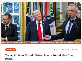 The image depicts a news headline announcing a historic achievement in prescription drug pricing under the Trump administration. AI-generated content may be incorrect. The image depicts a news headline announcing a historic achievement in prescription drug pricing under the Trump administration. AI-generated content may be incorrect.