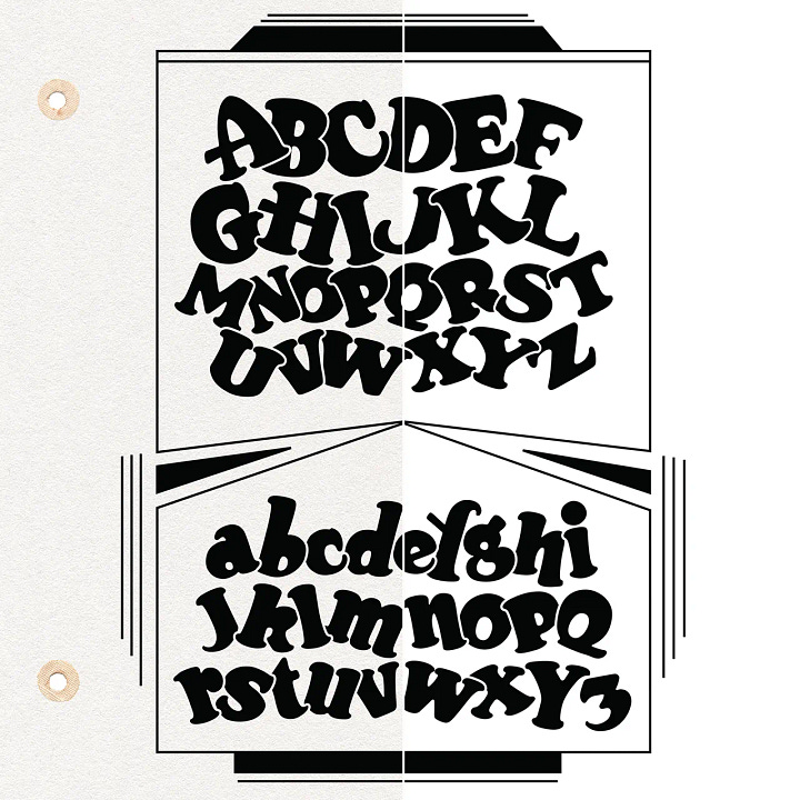 Scanned page from Signs of the Times — Alf R. Becker's Alphabet No. 55, Bold Frolic, a chunky, exuberant uppercase and lowercase with rounded, tumbling letterforms and playful, irregular weight distribution.