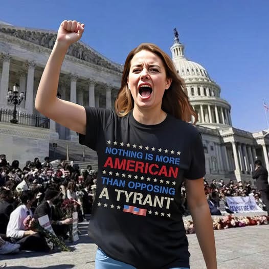 May be an image of 2 people and text that says 'NOTHING AMERICAN 文文文 NOTHINGS**** IS MORE 文 A THANOPPOSING TYRANT THANOPPOSING ****** OPPOSING'